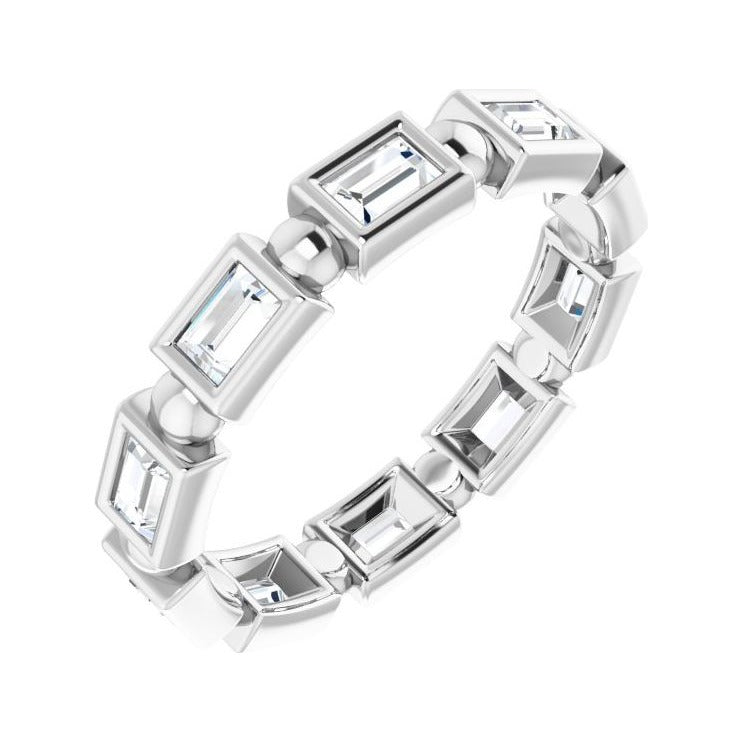 Sapphire Row Natural Diamond Baguette Beaded Band - Platinum, 3 × 2 mm