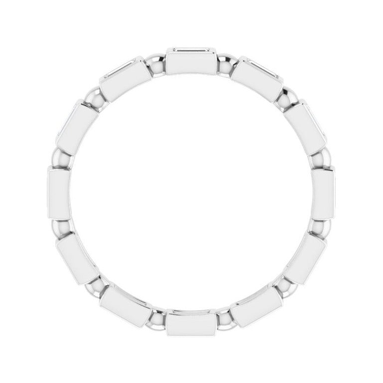 Sapphire Row Natural Diamond Baguette Beaded Band - 14K White Gold, 2.5 × 1 mm, 7 (view 2)