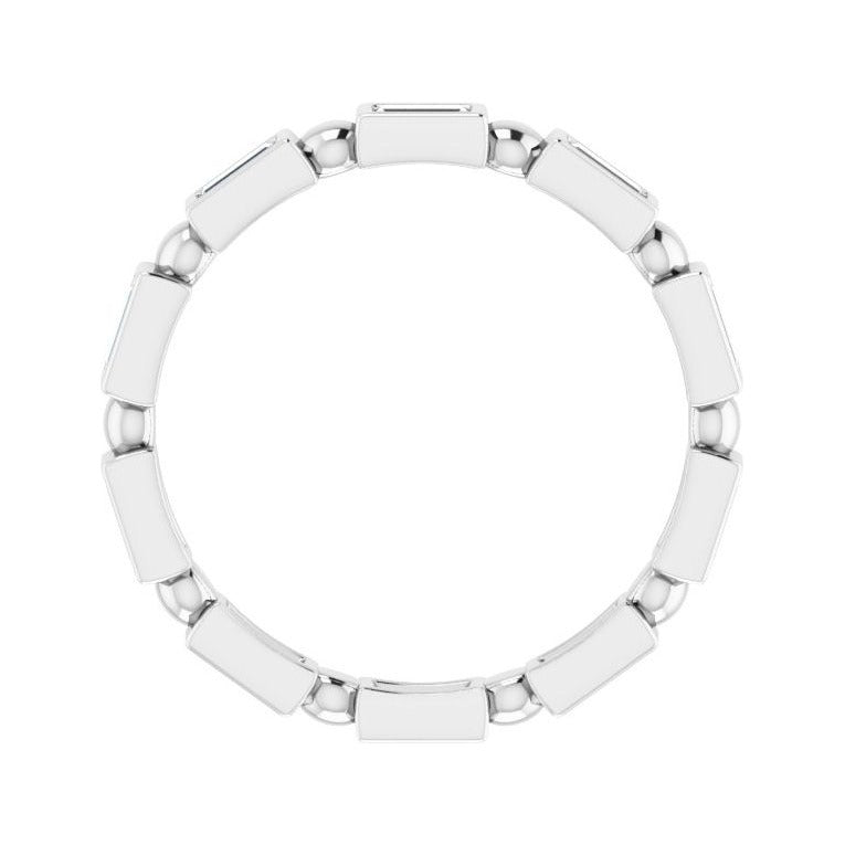 Sapphire Row Natural Diamond Baguette Beaded Band - 14K White Gold, 3 × 1.5 mm, 7 (view 2)