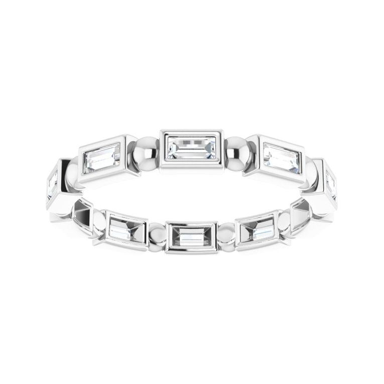 Sapphire Row Natural Diamond Baguette Beaded Band - 14K White Gold, 3 × 1.5 mm, 7 (view 3)