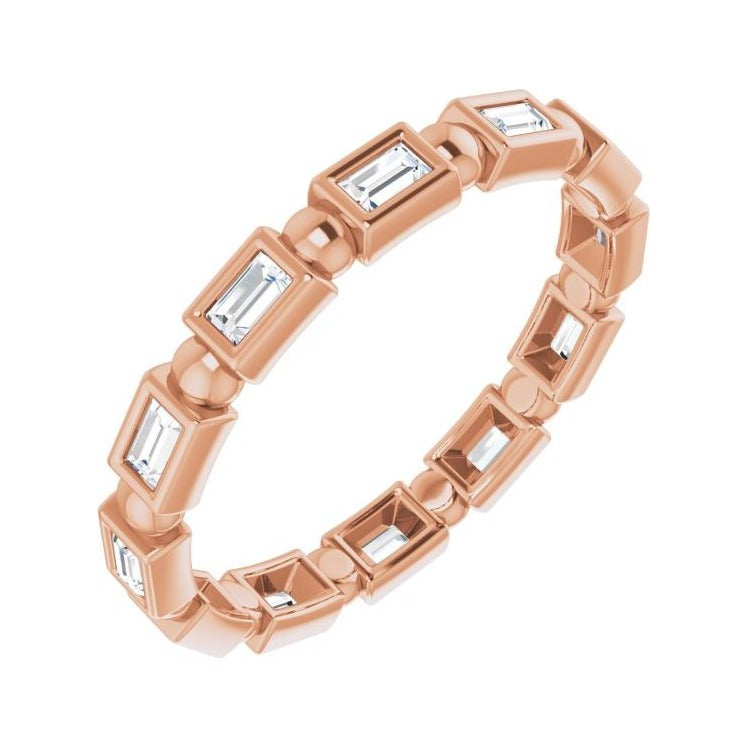 Sapphire Row Natural Diamond Baguette Beaded Band - 14K Rose Gold, 2.5 × 1 mm, 5