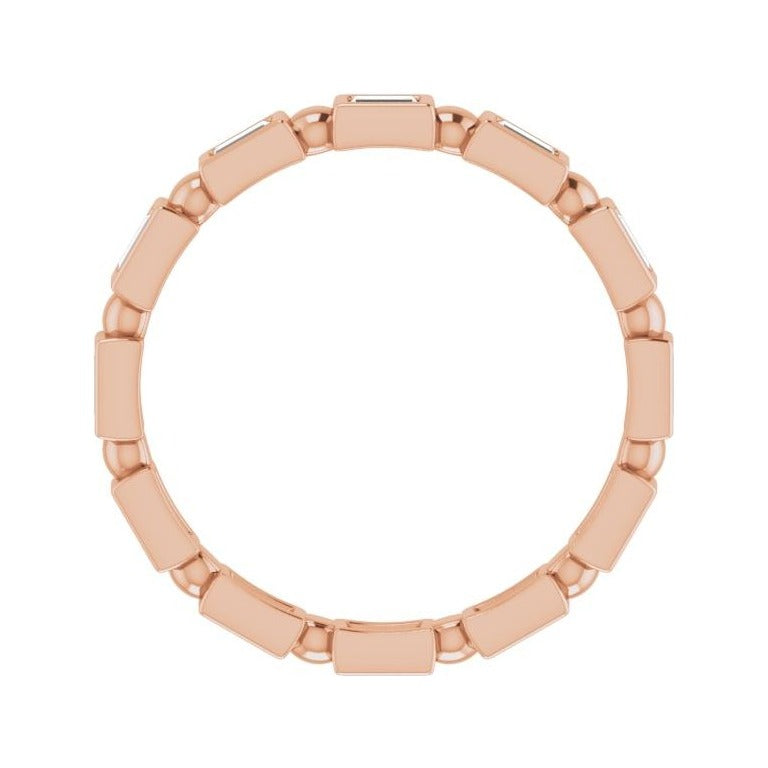 Sapphire Row Natural Diamond Baguette Beaded Band - 14K Rose Gold, 2.5 × 1 mm, 5 (view 2)
