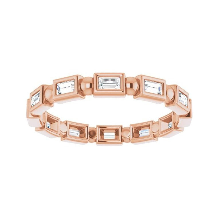 Sapphire Row Natural Diamond Baguette Beaded Band - 14K Rose Gold, 2.5 × 1 mm, 5 (view 3)