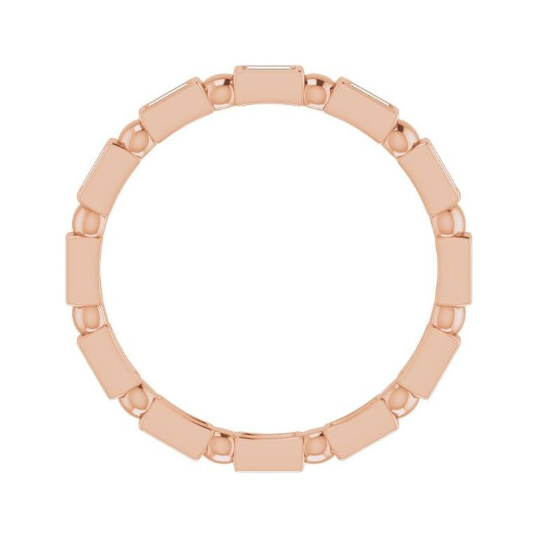 Sapphire Row Natural Diamond Baguette Beaded Band - 14K Rose Gold, 2.5 × 1 mm, 6 (view 2)