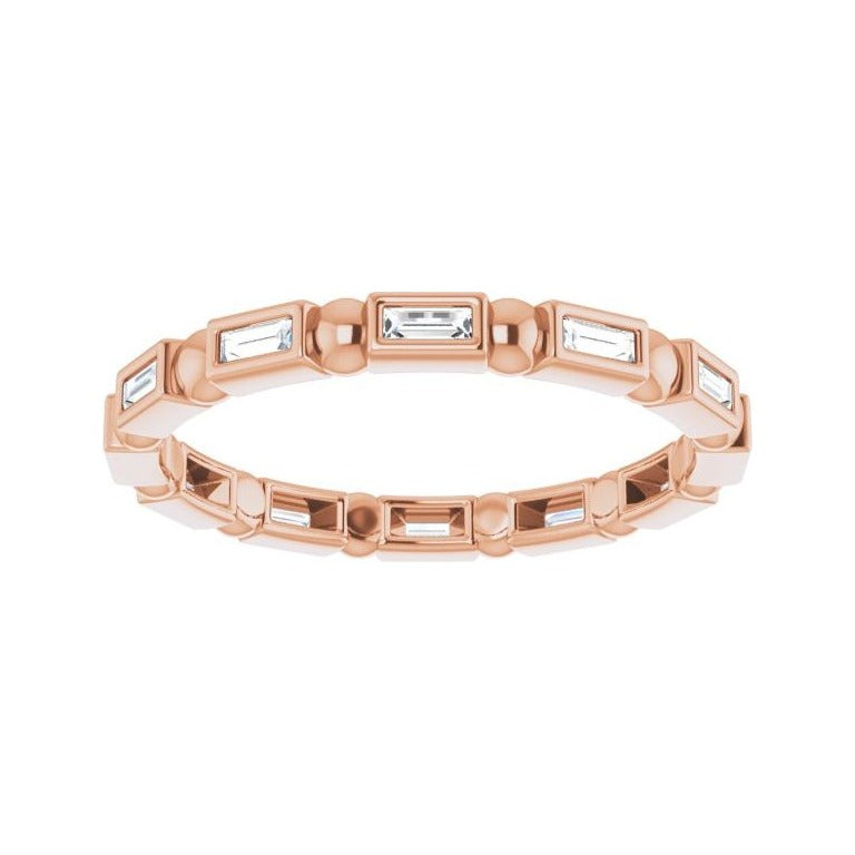 Sapphire Row Natural Diamond Baguette Beaded Band - 14K Rose Gold, 2.5 × 1 mm, 6 (view 3)