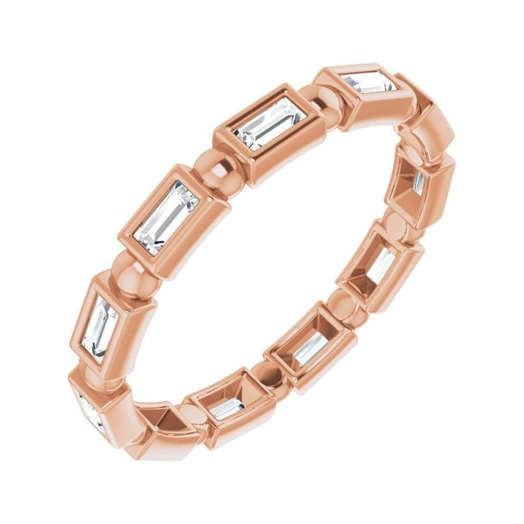 Sapphire Row Natural Diamond Baguette Beaded Band - 14K Rose Gold, 3 × 1.5 mm, 5