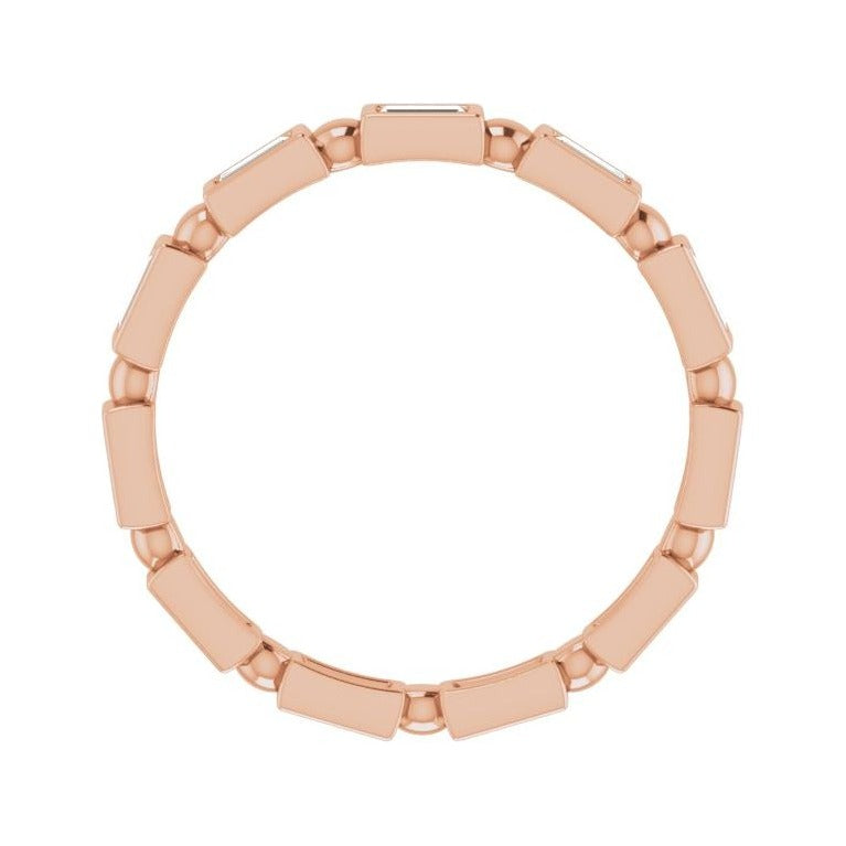 Sapphire Row Natural Diamond Baguette Beaded Band - 14K Rose Gold, 3 × 1.5 mm, 5 (view 2)
