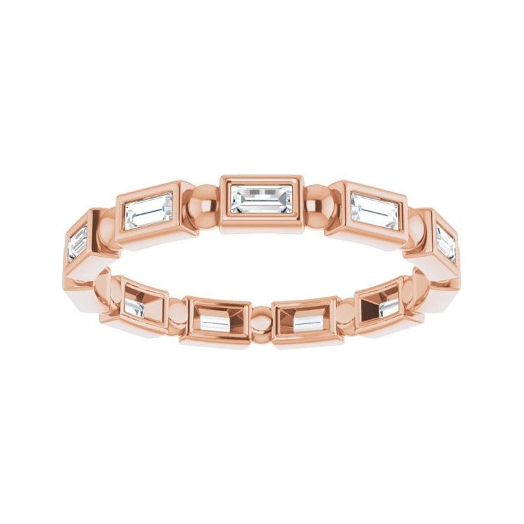Sapphire Row Natural Diamond Baguette Beaded Band - 14K Rose Gold, 3 × 1.5 mm, 5 (view 3)