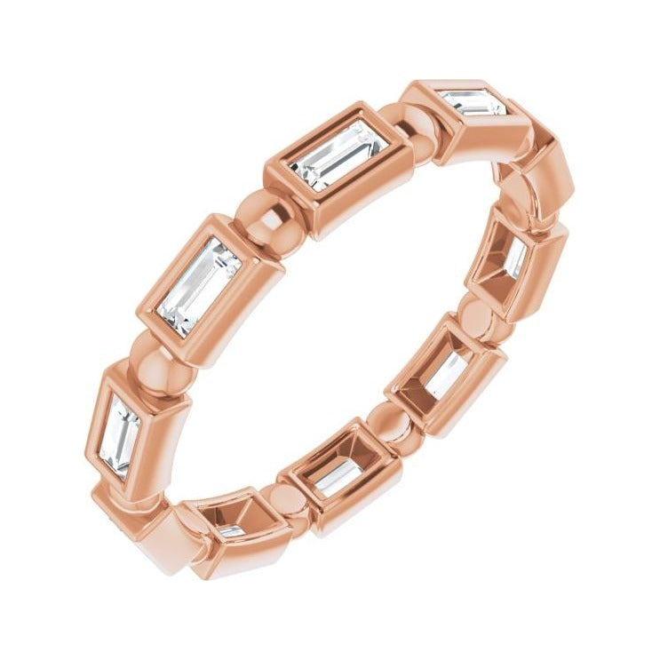 Sapphire Row Natural Diamond Baguette Beaded Band - 14K Rose Gold, 3 × 1.5 mm, 6