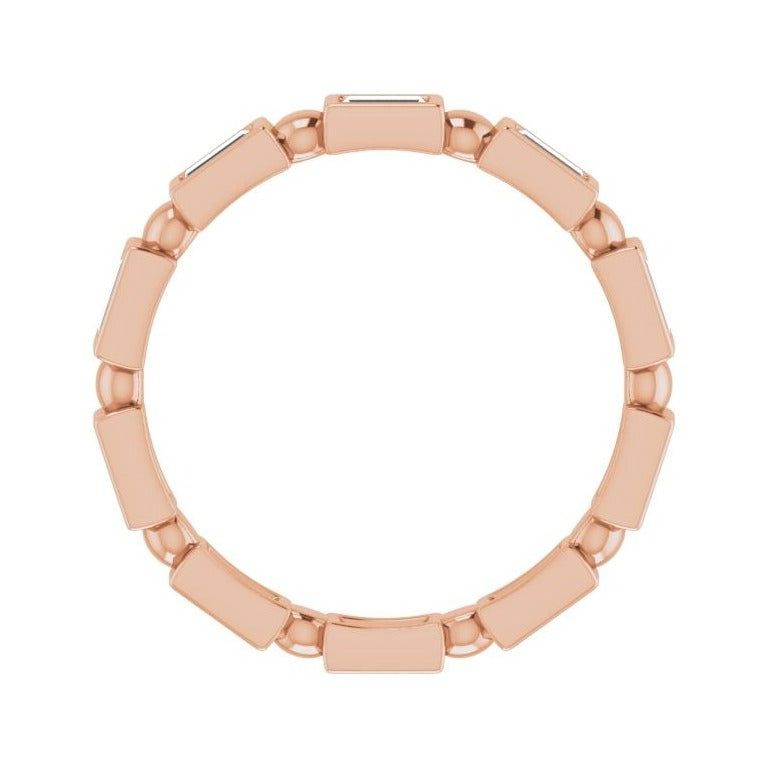 Sapphire Row Natural Diamond Baguette Beaded Band - 14K Rose Gold, 3 × 1.5 mm, 6 (view 2)