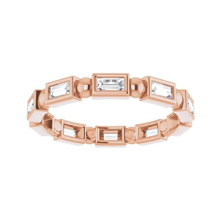 Sapphire Row Natural Diamond Baguette Beaded Band - 14K Rose Gold, 3 × 1.5 mm, 6 (view 3)