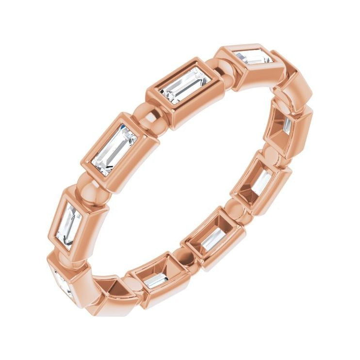 Sapphire Row Natural Diamond Baguette Beaded Band - 14K Rose Gold, 3 × 1.5 mm, 7