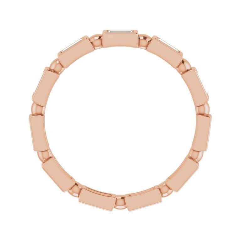 Sapphire Row Natural Diamond Baguette Beaded Band - 14K Rose Gold, 3 × 1.5 mm, 7 (view 2)