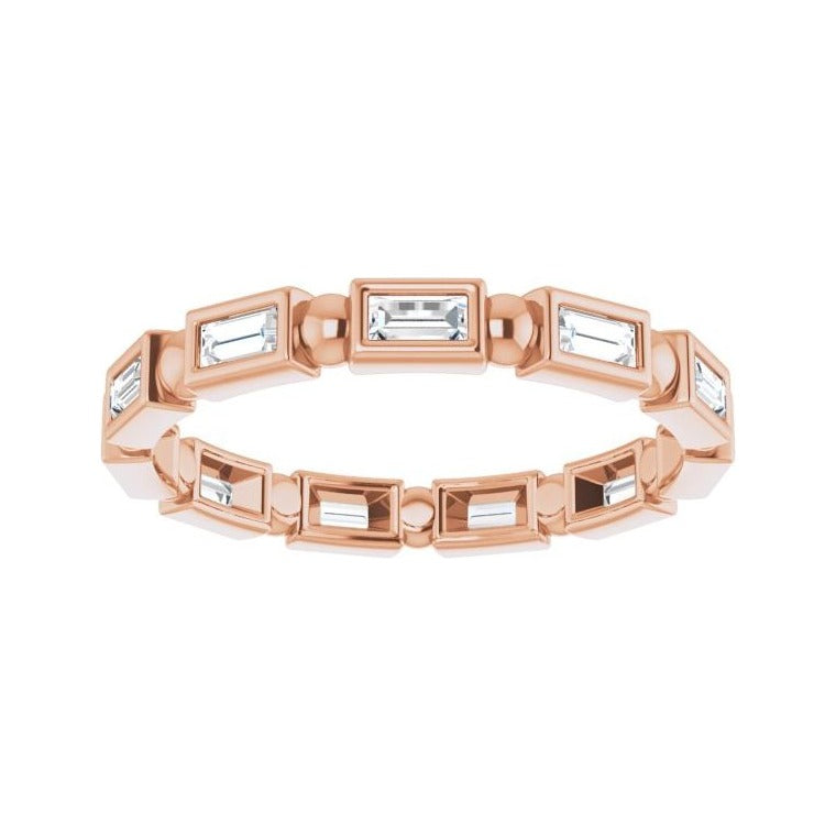Sapphire Row Natural Diamond Baguette Beaded Band - 14K Rose Gold, 3 × 1.5 mm, 7 (view 3)