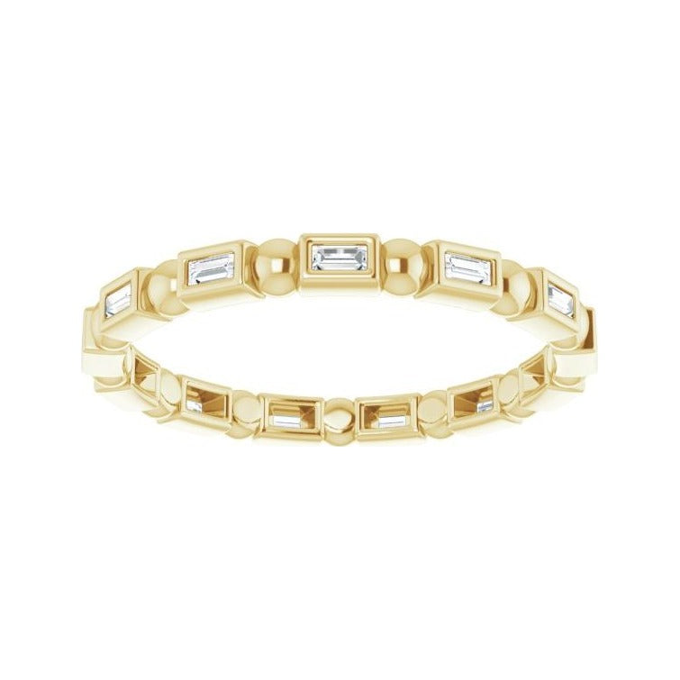 Sapphire Row Natural Diamond Baguette Beaded Band - 14K Yellow Gold, 2 × 1 mm, 7 (view 3)