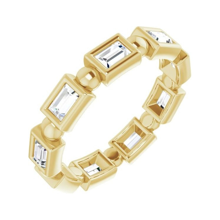 Sapphire Row Natural Diamond Baguette Beaded Band - 14K Yellow Gold, 3 × 2 mm, 5