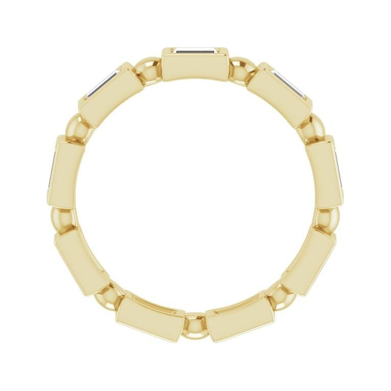 Sapphire Row Natural Diamond Baguette Beaded Band - 14K Yellow Gold, 3 × 2 mm, 5 (view 2)