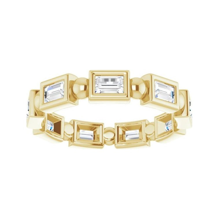 Sapphire Row Natural Diamond Baguette Beaded Band - 14K Yellow Gold, 3 × 2 mm, 5 (view 3)