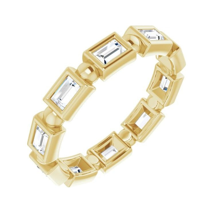 Sapphire Row Natural Diamond Baguette Beaded Band - 14K Yellow Gold, 3 × 2 mm, 6