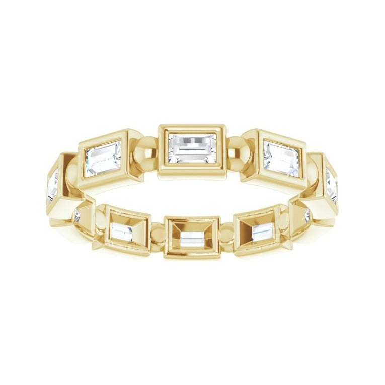 Sapphire Row Natural Diamond Baguette Beaded Band - 14K Yellow Gold, 3 × 2 mm, 6 (view 3)