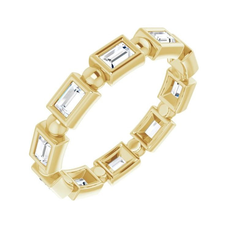 Sapphire Row Natural Diamond Baguette Beaded Band - 14K Yellow Gold, 3 × 2 mm, 7