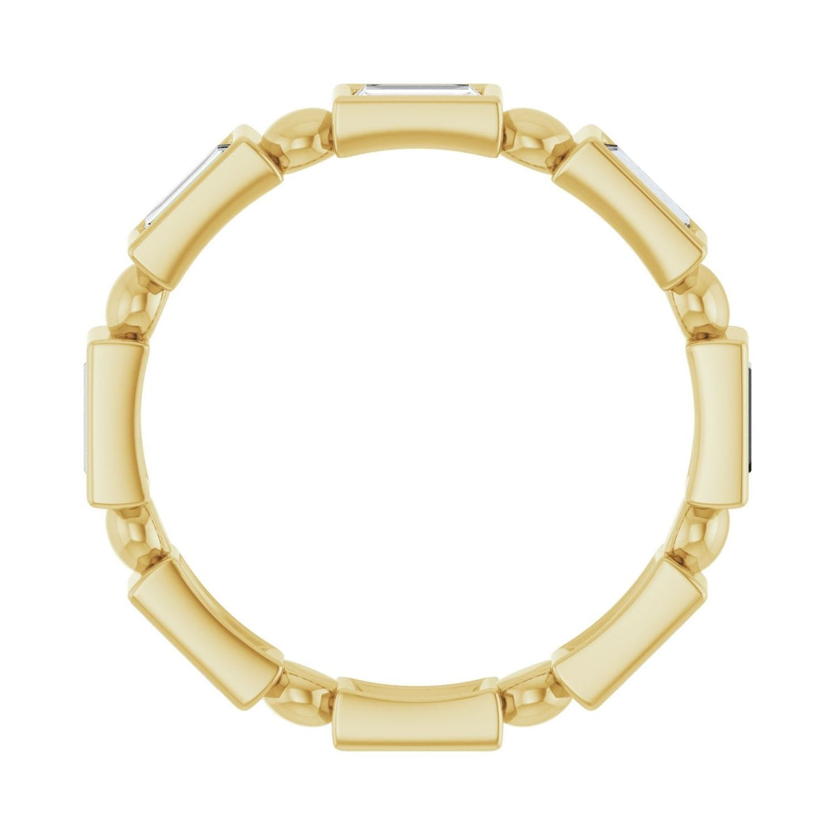Sapphire Row Natural Diamond Baguette Beaded Band - 14K Yellow Gold, 4 × 2 mm, 5 (view 2)