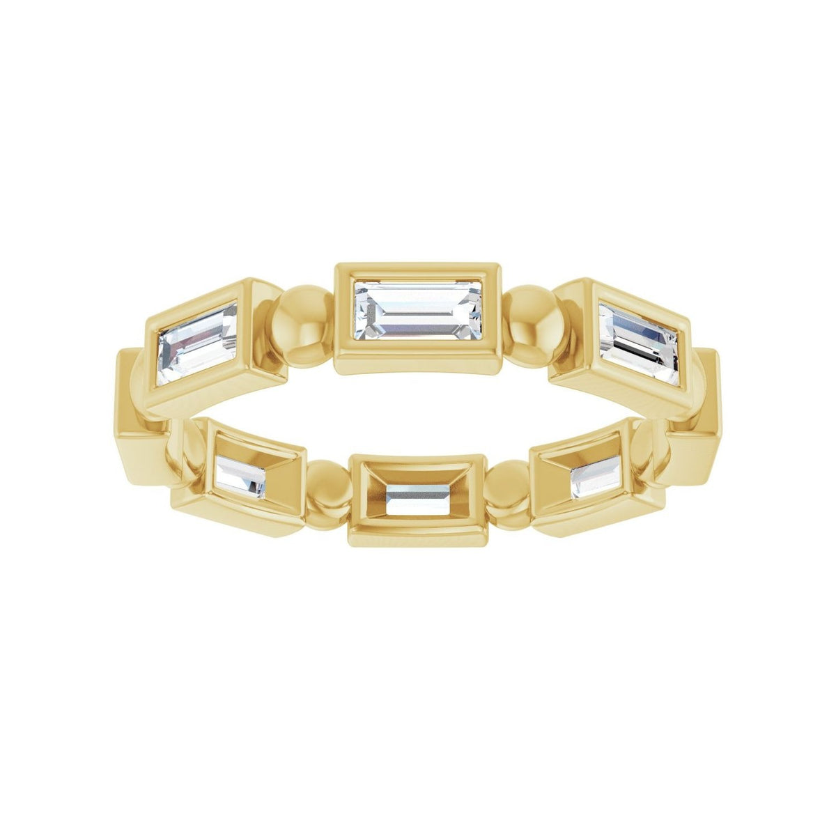 Sapphire Row Natural Diamond Baguette Beaded Band - 14K Yellow Gold, 4 × 2 mm, 5 (view 3)