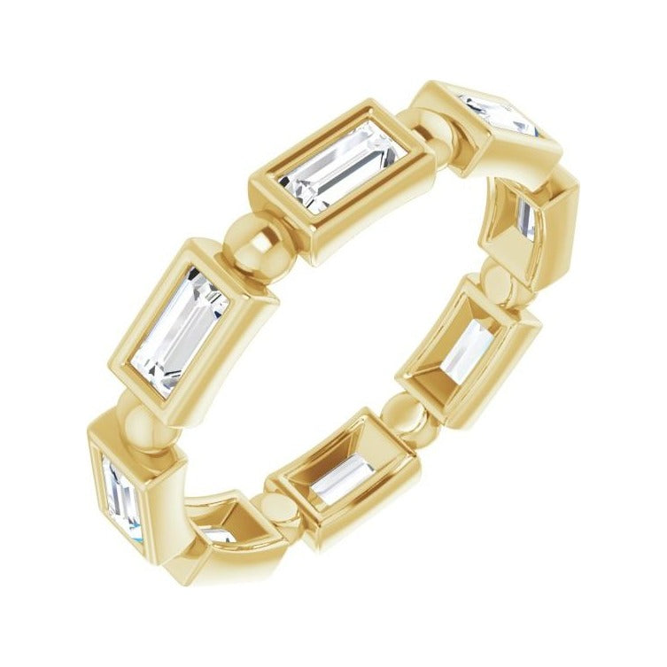 Sapphire Row Natural Diamond Baguette Beaded Band - 14K Yellow Gold, 4 × 2 mm, 6