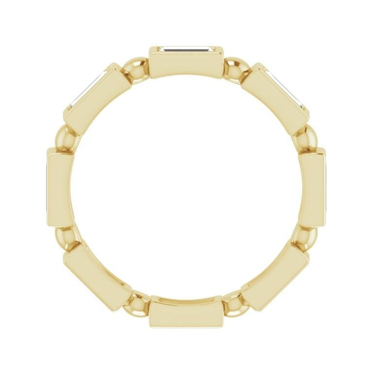 Sapphire Row Natural Diamond Baguette Beaded Band - 14K Yellow Gold, 4 × 2 mm, 6 (view 2)