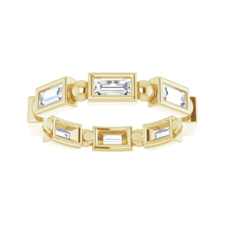 Sapphire Row Natural Diamond Baguette Beaded Band - 14K Yellow Gold, 4 × 2 mm, 6 (view 3)