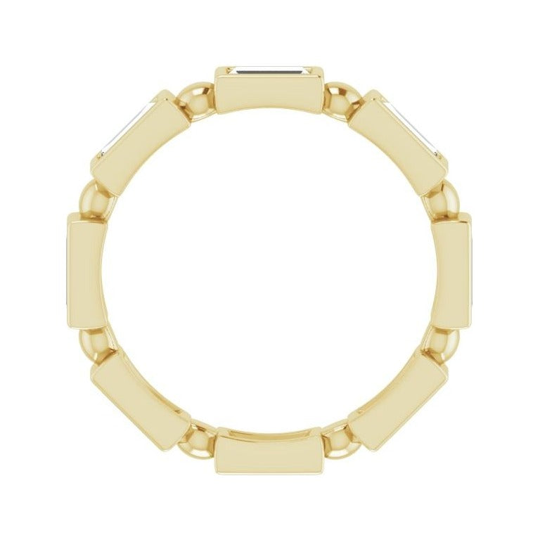 Sapphire Row Natural Diamond Baguette Beaded Band - 14K Yellow Gold, 4 × 2 mm, 7 (view 2)