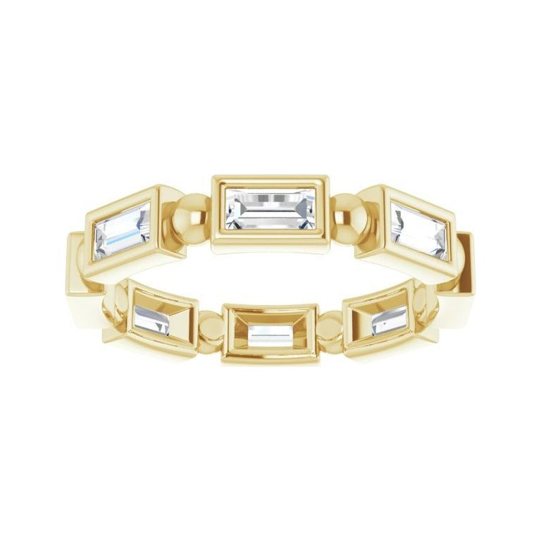 Sapphire Row Natural Diamond Baguette Beaded Band - 14K Yellow Gold, 4 × 2 mm, 7 (view 3)