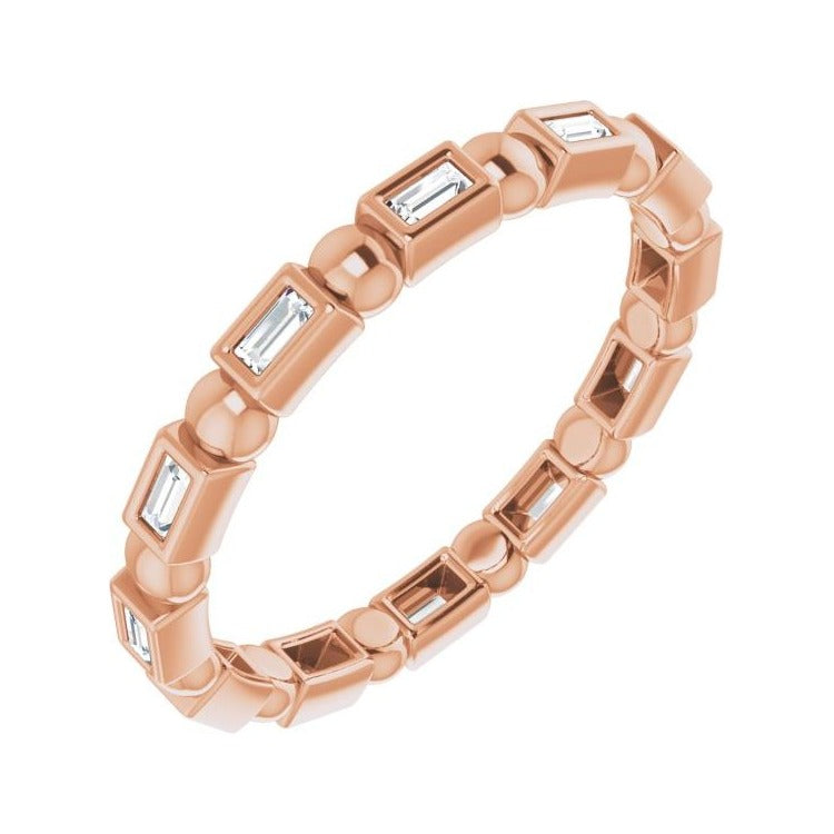Sapphire Row Natural Diamond Baguette Beaded Band - 14K Rose Gold, 2 × 1 mm, 5
