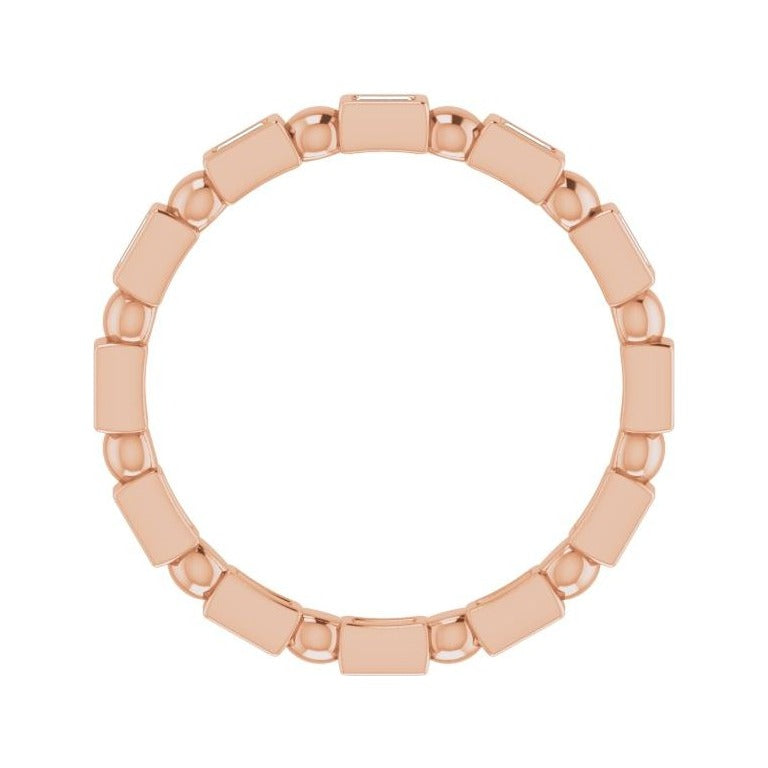 Sapphire Row Natural Diamond Baguette Beaded Band - 14K Rose Gold, 2 × 1 mm, 5 (view 2)
