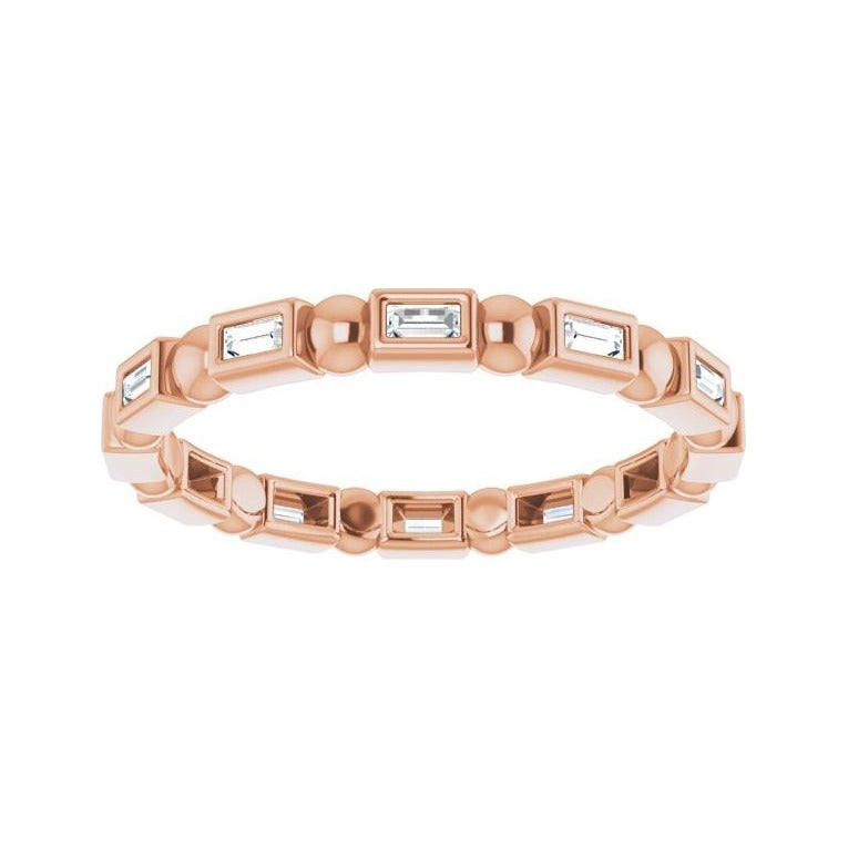 Sapphire Row Natural Diamond Baguette Beaded Band - 14K Rose Gold, 2 × 1 mm, 5 (view 3)