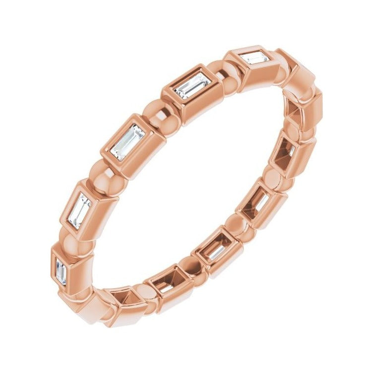 Sapphire Row Natural Diamond Baguette Beaded Band - 14K Rose Gold, 2 × 1 mm, 6