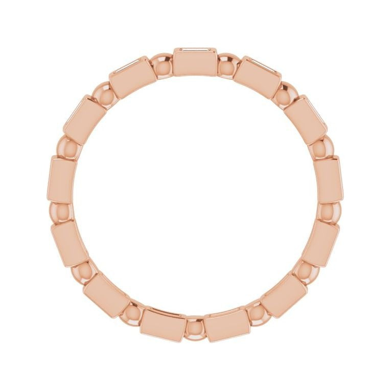 Sapphire Row Natural Diamond Baguette Beaded Band - 14K Rose Gold, 2 × 1 mm, 6 (view 2)