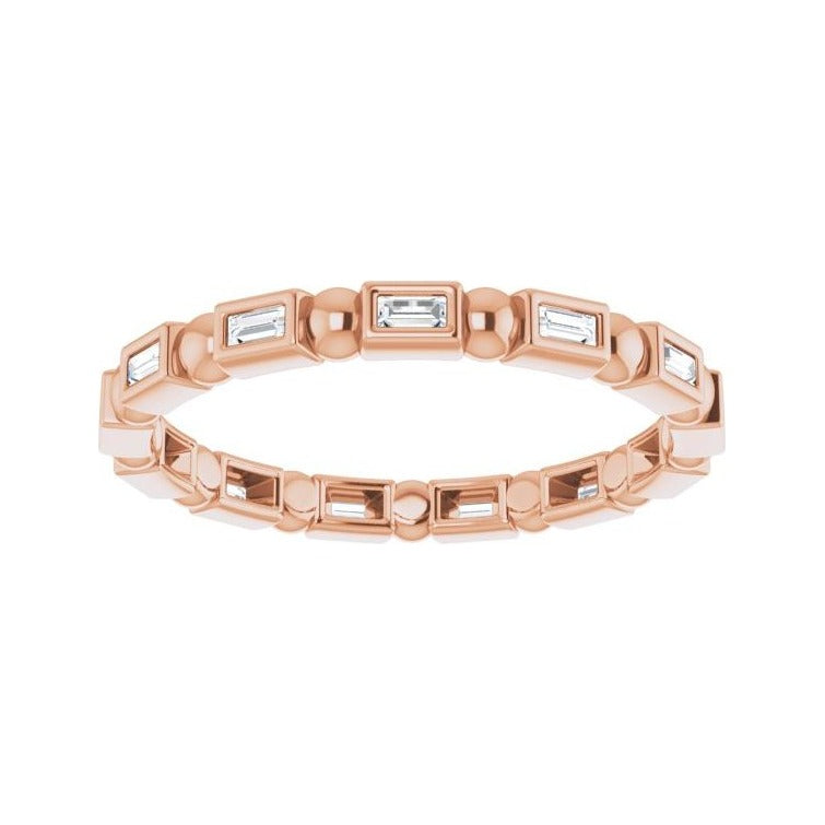 Sapphire Row Natural Diamond Baguette Beaded Band - 14K Rose Gold, 2 × 1 mm, 6 (view 3)