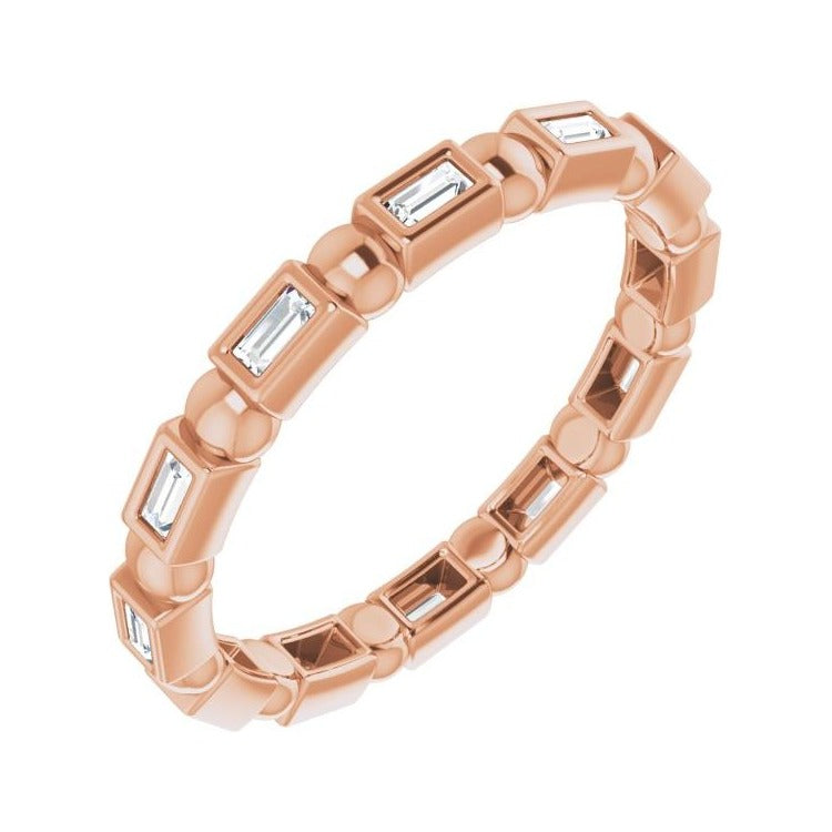 Sapphire Row Natural Diamond Baguette Beaded Band - 14K Rose Gold, 2 × 1 mm, 7