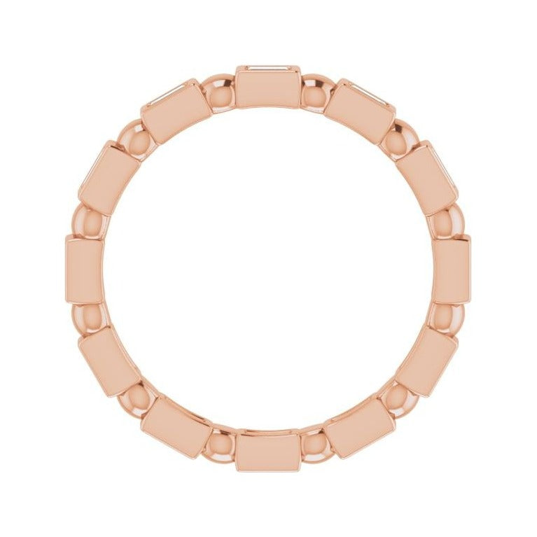 Sapphire Row Natural Diamond Baguette Beaded Band - 14K Rose Gold, 2 × 1 mm, 7 (view 2)