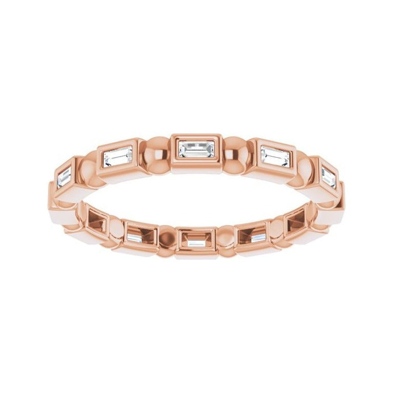 Sapphire Row Natural Diamond Baguette Beaded Band - 14K Rose Gold, 2 × 1 mm, 7 (view 3)