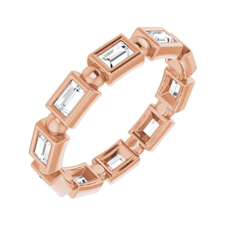 Sapphire Row Natural Diamond Baguette Beaded Band - 14K Rose Gold, 3 × 2 mm, 6