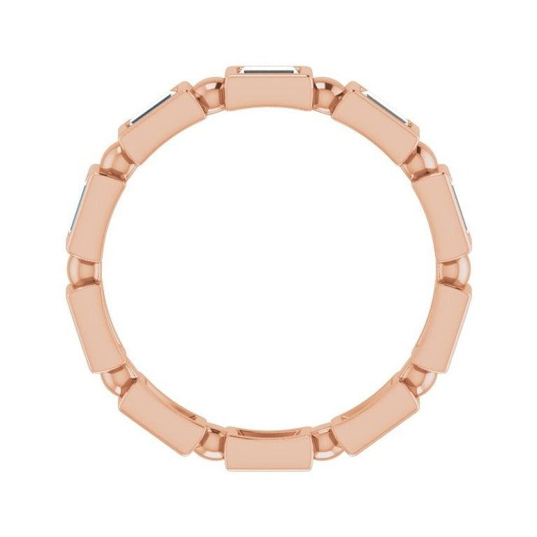 Sapphire Row Natural Diamond Baguette Beaded Band - 14K Rose Gold, 3 × 2 mm, 6 (view 2)
