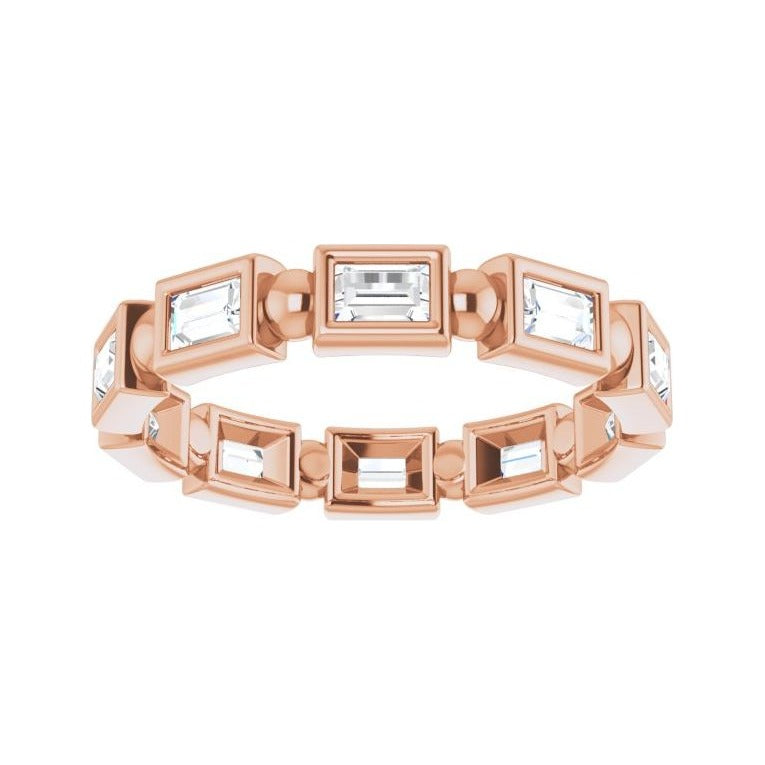 Sapphire Row Natural Diamond Baguette Beaded Band - 14K Rose Gold, 3 × 2 mm, 6 (view 3)