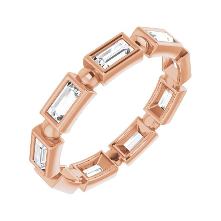 Sapphire Row Natural Diamond Baguette Beaded Band - 14K Rose Gold, 4 × 2 mm, 5