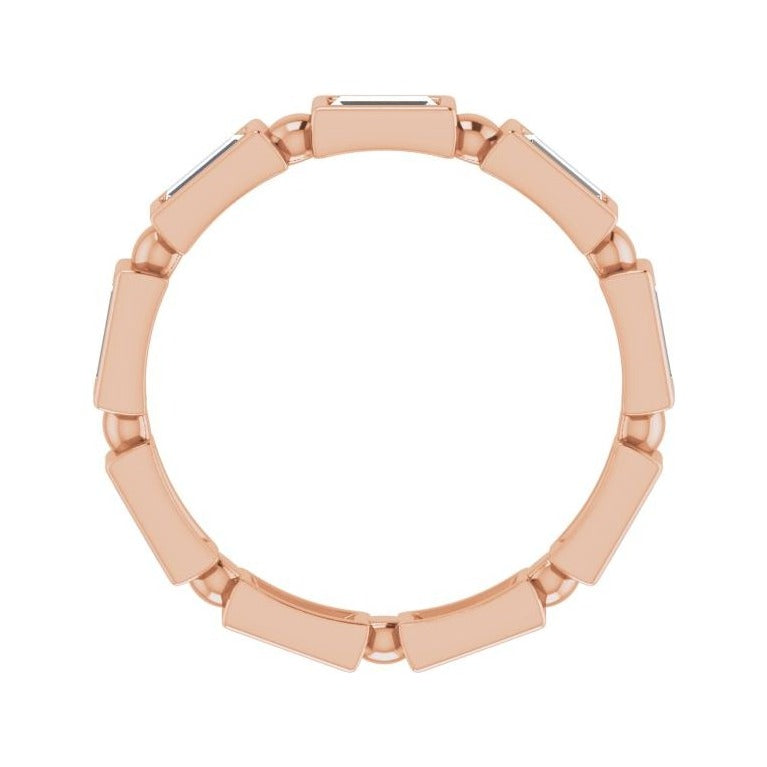 Sapphire Row Natural Diamond Baguette Beaded Band - 14K Rose Gold, 4 × 2 mm, 5 (view 2)