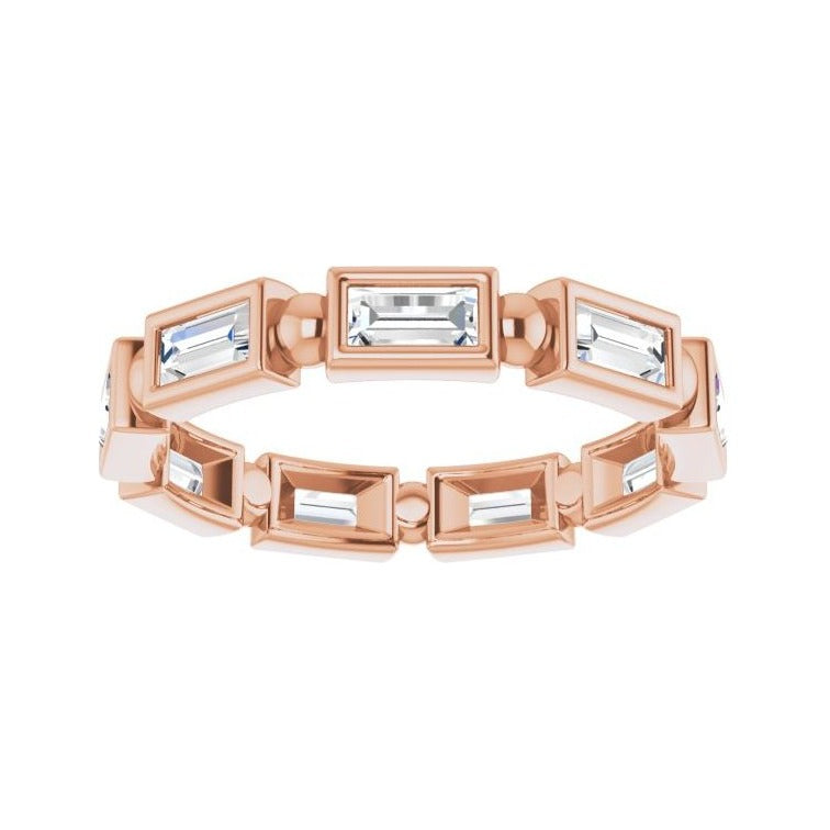 Sapphire Row Natural Diamond Baguette Beaded Band - 14K Rose Gold, 4 × 2 mm, 5 (view 3)