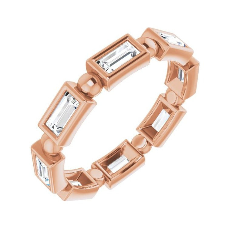 Sapphire Row Natural Diamond Baguette Beaded Band - 14K Rose Gold, 4 × 2 mm, 6