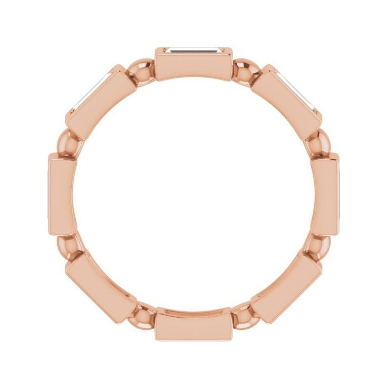 Sapphire Row Natural Diamond Baguette Beaded Band - 14K Rose Gold, 4 × 2 mm, 6 (view 2)