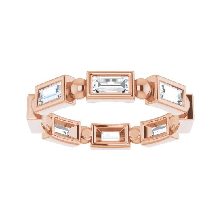 Sapphire Row Natural Diamond Baguette Beaded Band - 14K Rose Gold, 4 × 2 mm, 6 (view 3)